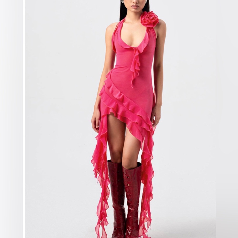 Garden of Eden Hot Pink Ruffle Tassel Dress